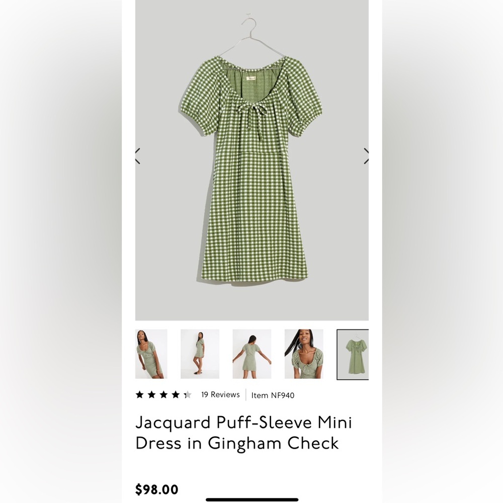 SOLD Madewell Gingham Check Dress size Medium